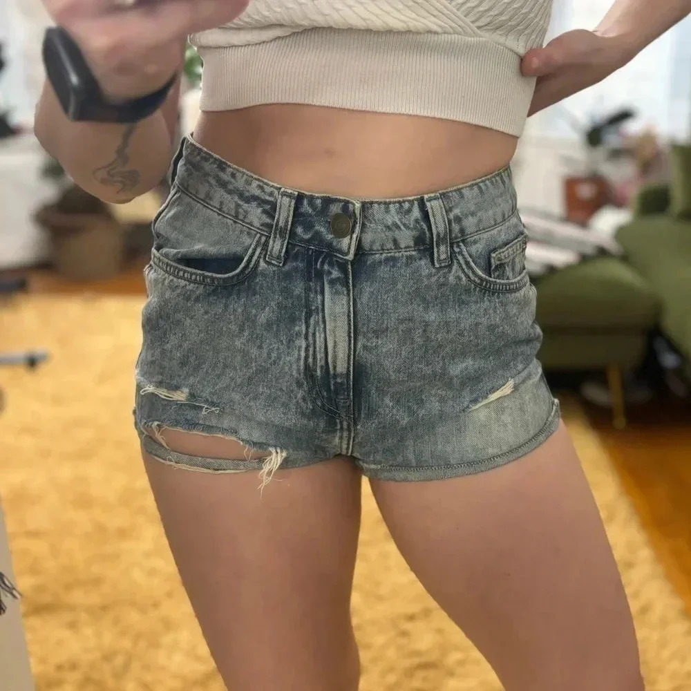High Rise Topshop Hallie Moto Denim Jean Shorts Sz 4
